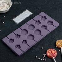 Форма для леденцов Доляна «Вкусная сладость», силикон, 26,5×11,5 см, 12 ячеек (d=3,5 см), с палочками, цвет МИКС Форма для леденцов Доляна «Вкусная сладость», силикон, 26,5×11,5 см, 12 ячеек (d=3,5 см), с палочками, цвет МИКС