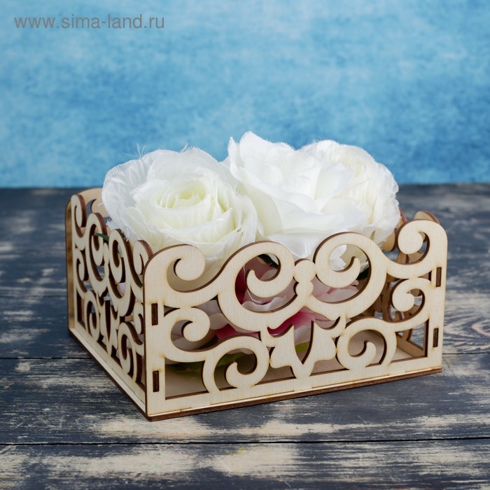 Кашпо деревянное 17.5&times;15&times;9 см настольный "Вензеля", натуральный Дарим Красиво