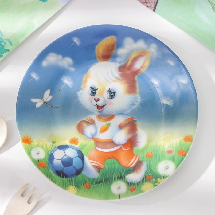 Набор детской посуды Доляна &laquo;Заяц футболист&raquo;, 3 предмета: кружка 230 мл, миска 400 мл, тарелка d=18 см