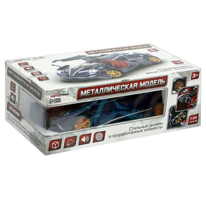 Машина металлическая, инерционная, 1:24,открываются двери, капот, багажник, световые и звуковые эффекты, цвет фиолетовый Машина металлическая, инерционная, 1:24,открываются двери, капот, багажник, световые и звуковые эффекты, цвет фиолетовый