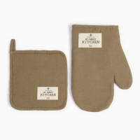 Набор кух. Этель ECO, цв. оливковый: варежка 20х28 см, прихватка 19х19 см, 70% хл, 30% лён, Набор кух. Этель ECO, цв. оливковый: варежка 20х28 см, прихватка 19х19 см, 70% хл, 30% лён,
