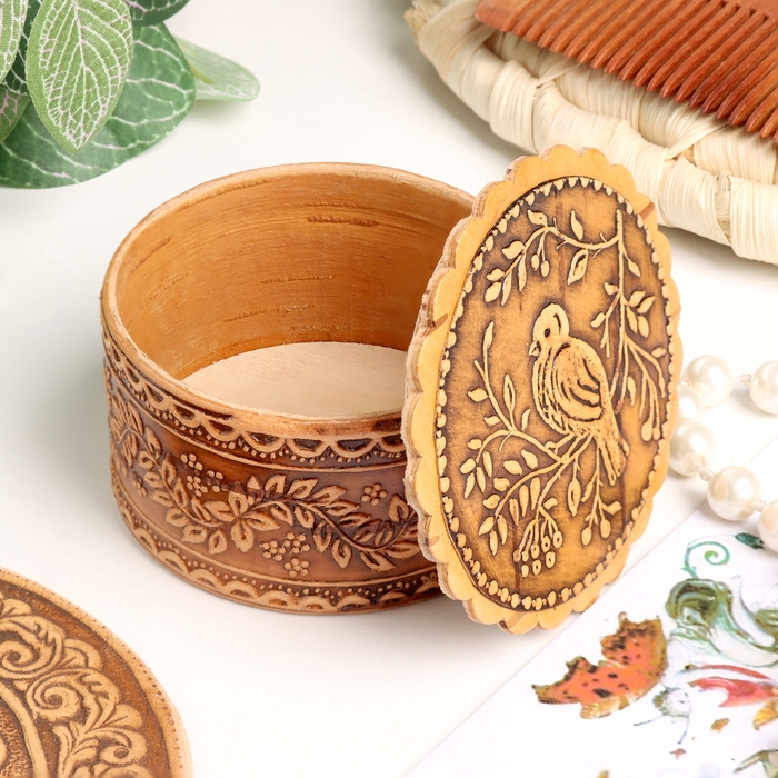 Шкатулка Шкатулка "Птица на ветке", 60 х 35 мм, береста