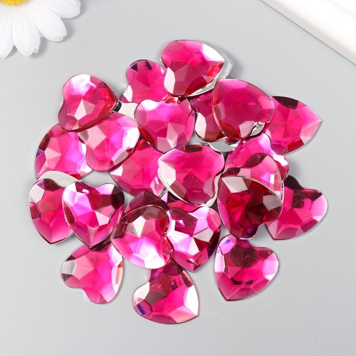 Декор для творчества пластик "Стразы сердце. Фуксия" набор 30 шт 2,5х2,5 см