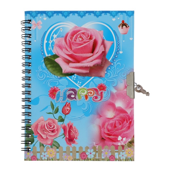 Записная книжка в подарочной коробке, на замочке, А6+, 50 листов, линия "Зонтик", МИКС