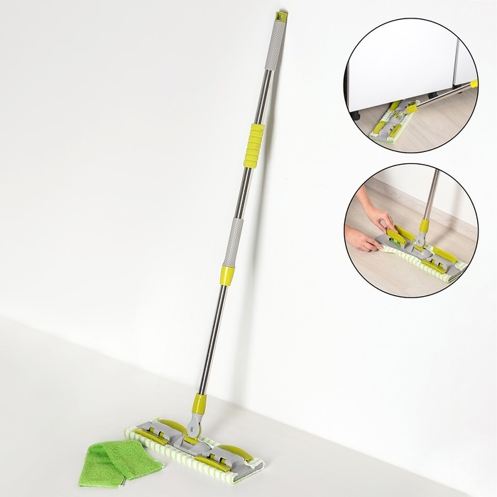 Швабра для мытья пола плоская Доляна, насадка из микрофибры 40&times;12 см, телескопическая стальная ручка 74-109 см, цвет МИКС