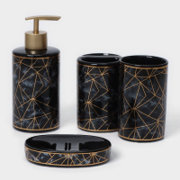 Набор аксессуаров для ванной комнаты &laquo;Лофт&raquo;, 4 предмета (дозатор 250 мл, мыльница, 2 стакана), цвет чёрный