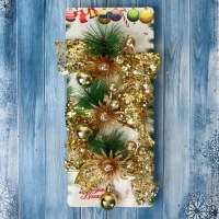 Украшение ёлочное "Еловая композиция" (набор 3 шт) бант блеск цветок, 11х7 см, золото