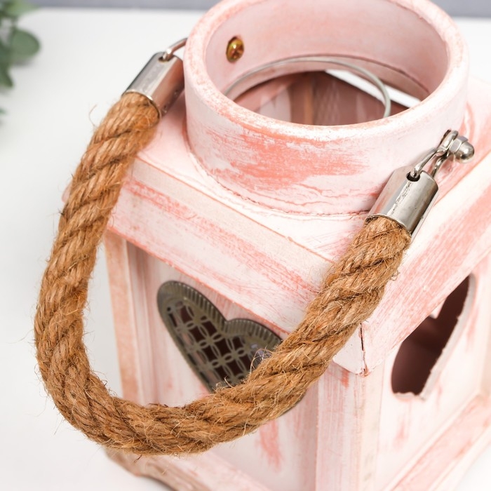 Подсвечник дерево на 1 свечу "Фонарик с сердцем" с ручкой 20х12х12 см