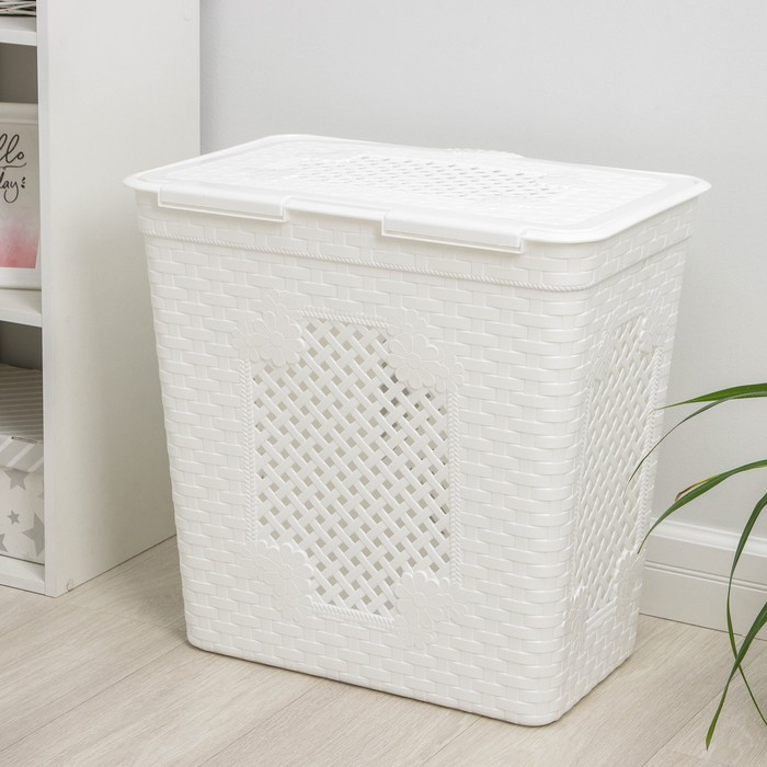 Корзина бельевая с крышкой «Плетёнка люкс», 85 л, 58×39×57 см, цвет белый Корзина бельевая с крышкой «Плетёнка люкс», 85 л, 58×39×57 см, цвет белый