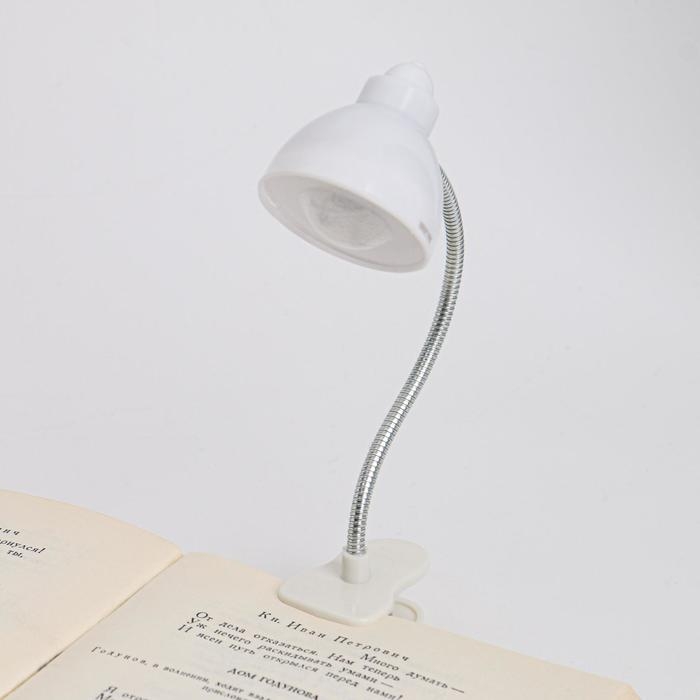 Фонарик для чтения книг на прищепке 2 led, AG13, h-20 см, d-4 см