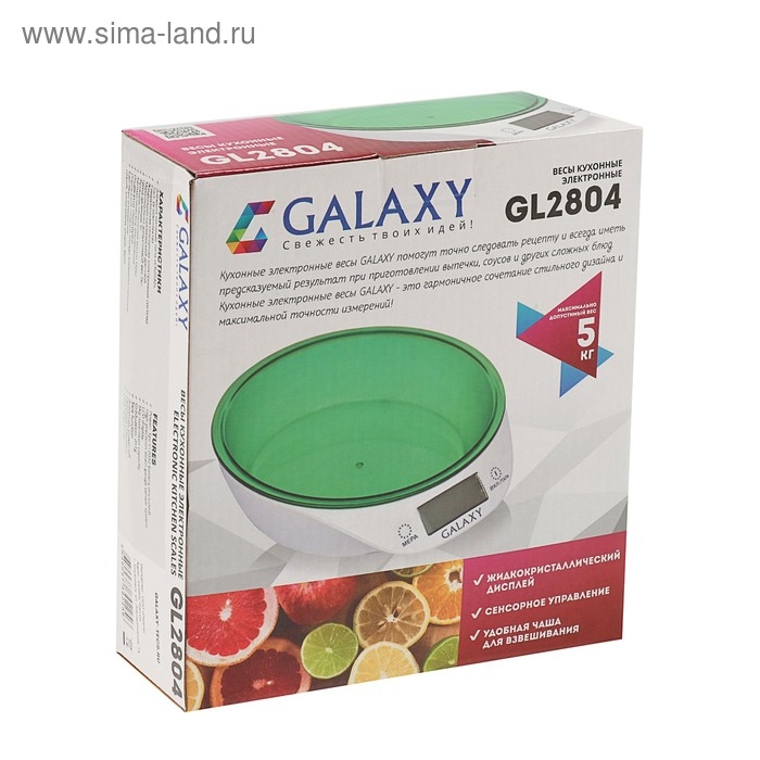 Весы кухонные Galaxy GL 2804, электронные, до 5 кг, LCD-дисплей, бело-зелёные Весы кухонные Galaxy GL 2804, электронные, до 5 кг, LCD-дисплей, бело-зелёные