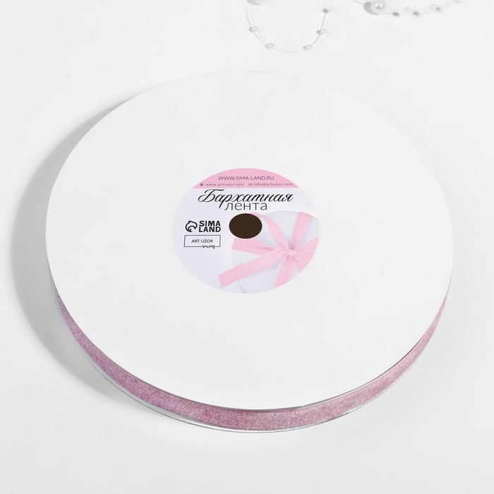 Лента бархатная, с серебряным люрексом, 15 мм, 18 &plusmn; 1 м, цвет розовый №02