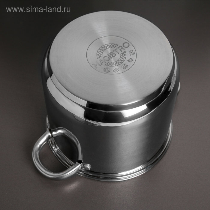 Кастрюля из нержавеющей стали Magistro Grande, 5,5 л, с крышкой, капсульное дно, индукция Кастрюля из нержавеющей стали Magistro Grande, 5,5 л, с крышкой, капсульное дно, индукция