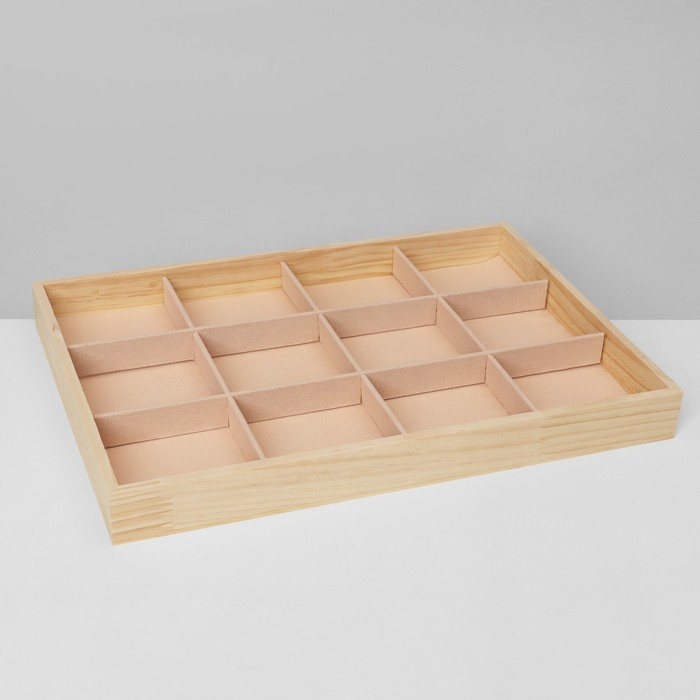 Подставка для украшений 12 ячеек, дерево, 35×24×3, цвет бежевый Подставка для украшений 12 ячеек, дерево, 35×24×3, цвет бежевый