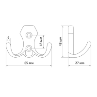 Крючок мебельный ТУНДРА TKD007, двухрожковый, медь Крючок мебельный ТУНДРА TKD007, двухрожковый, медь