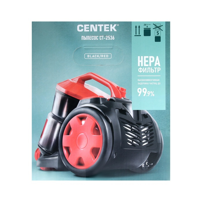 Пылесос Centek CT-2536, 2400/ 420 Вт, НEPA-фильтр, чёрно-красный