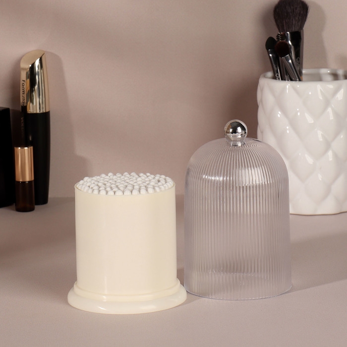 Органайзер для ватных палочек, с крышкой, d = 7,4 &times; 11,6 см, цвет молочный/прозрачный