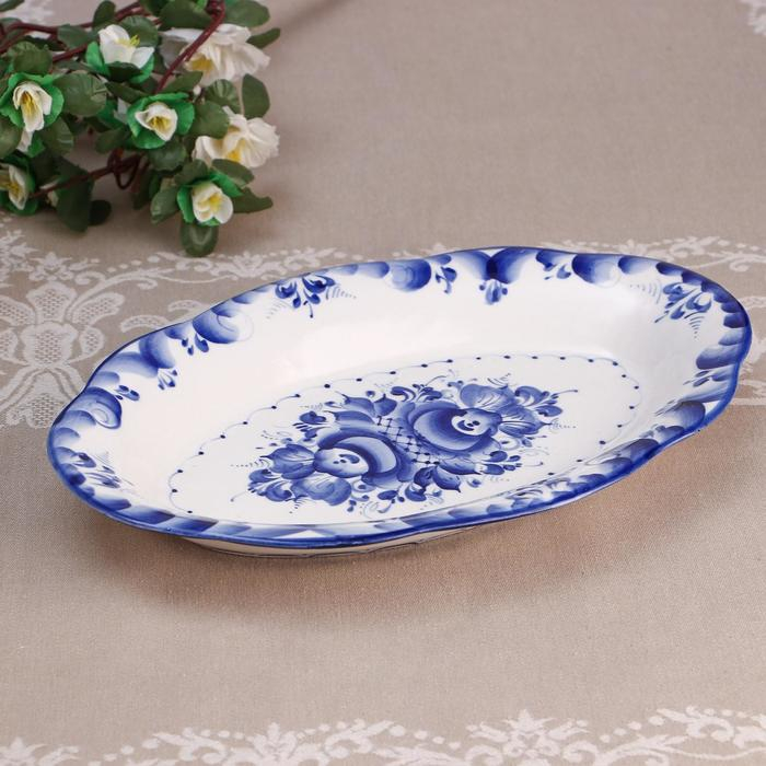 Блюдо &laquo;Цветы&raquo;, 30&times;19&times;3,5 см, гжель