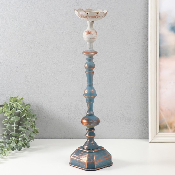 Подсвечник металл на 1 свечу Подсвечник металл на 1 свечу "Моника" состаренный сине-серебристый 11х11х46,5 см