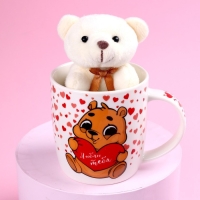 Набор &laquo;Люблю тебя&raquo;, игрушка в кружке, мишка, цвет МИКС