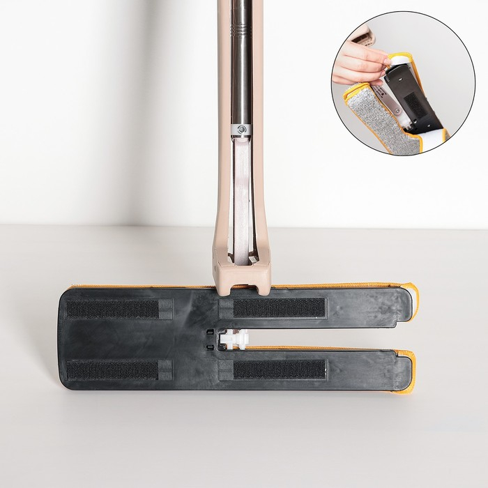 Швабра с отжимом Доляна, двусторонняя насадка из микрофибры 38&times;12 см, стальная ручка 134 см