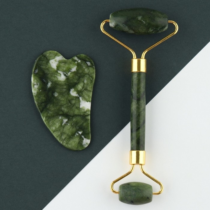 Массажер для лица, гуаша набор &laquo;Summer&raquo; 10,5 х 19 см кальцит