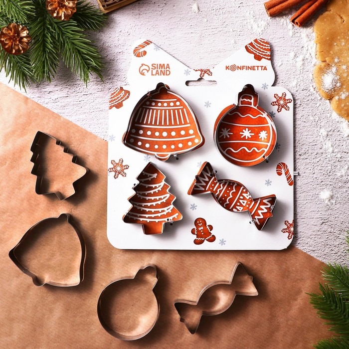 Новый год. Набор форм для печенья &laquo;Прянечки&raquo;, металл, 4 шт