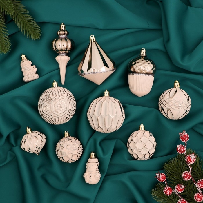 Ёлочные игрушки, пластик, набор 11 шт &laquo;Киссин&raquo; серебристо-белый