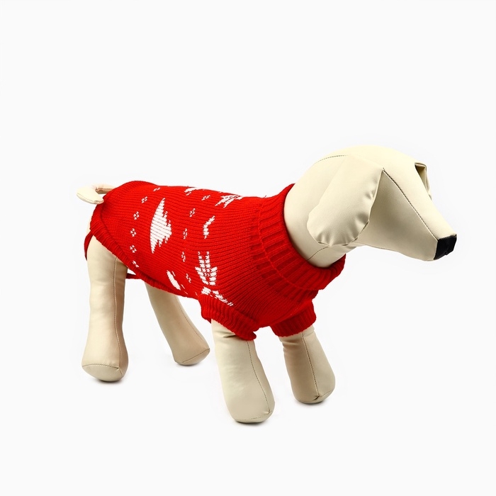 Одежда для собак. Свитер вязаный с орнаментом &laquo;Новогодний&raquo;, красный, размер M