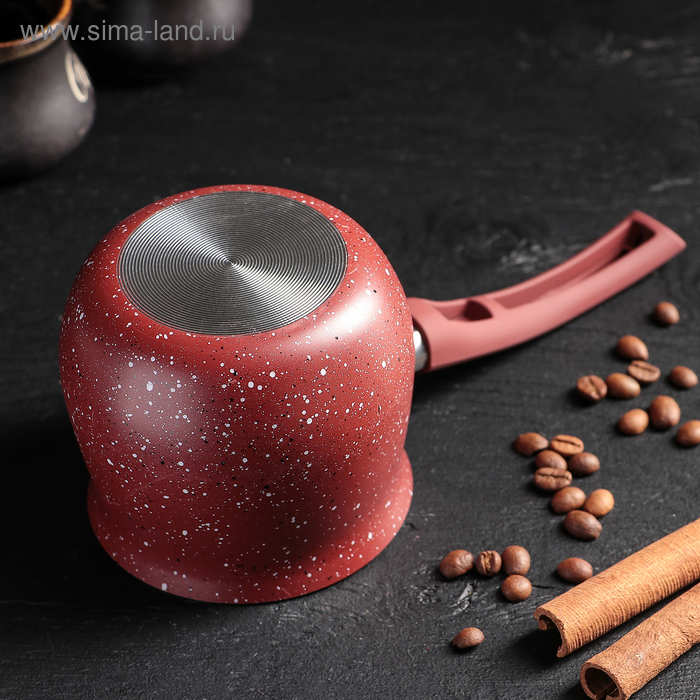 Турка Доляна «Бордо», 600 мл, пластиковая ручка, антипригарное покрытие, цвет бордовый Турка Доляна «Бордо», 600 мл, пластиковая ручка, антипригарное покрытие, цвет бордовый