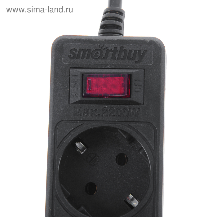 Сетевой фильтр Smartbuy One, 5 розеток, 5 м, 10 А, 2200 Вт, с з/к, черный