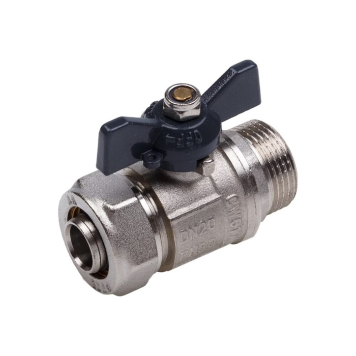 Кран шаровой AQUALINK, PN 10, 1/2 Кран шаровой AQUALINK, PN 10, 1/2" х 16 мм, наружная резьба/цанга, бабочка, никелированный