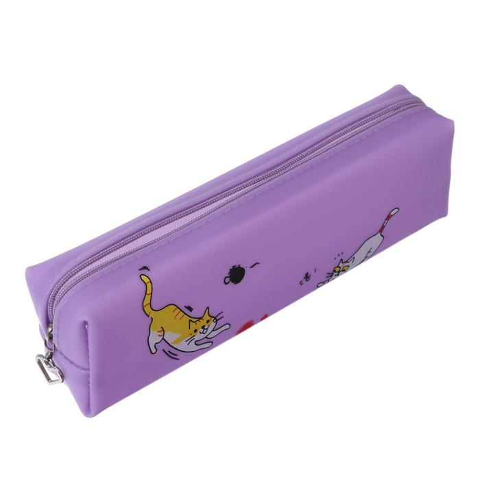 Пенал школьный на молнии силиконовый Пенал школьный на молнии силиконовый "Кот", МИКС