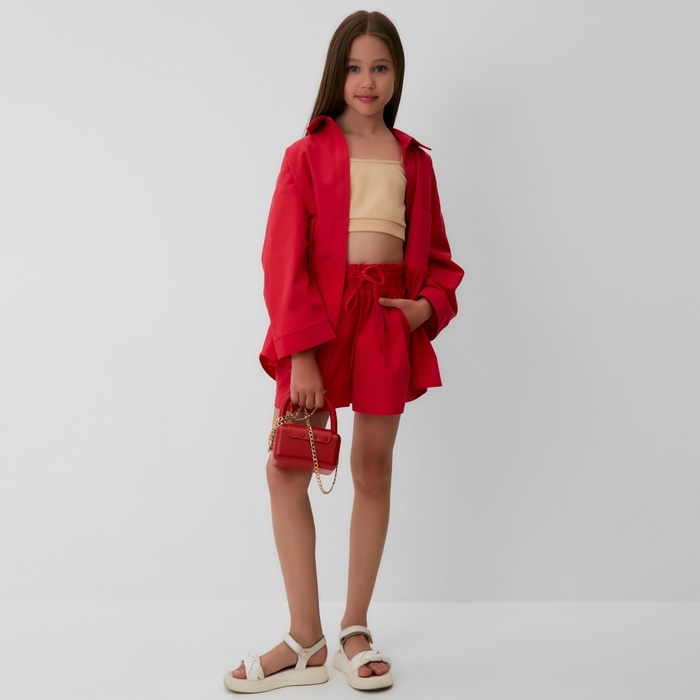 Костюм для девочки (рубашка и шорты) MINAKU, цвет красный, рост 134-140 см