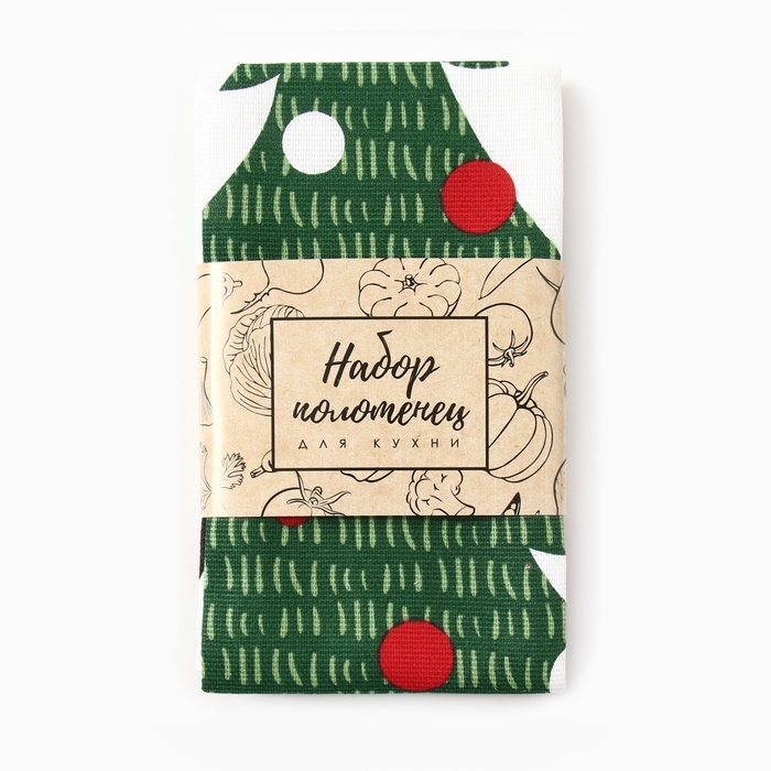 Новый год. Кухонный набор полотенец Доляна &laquo;Тепло Нового года&raquo; 35х60 см-2шт., 100% хлопок, 160 г/м2