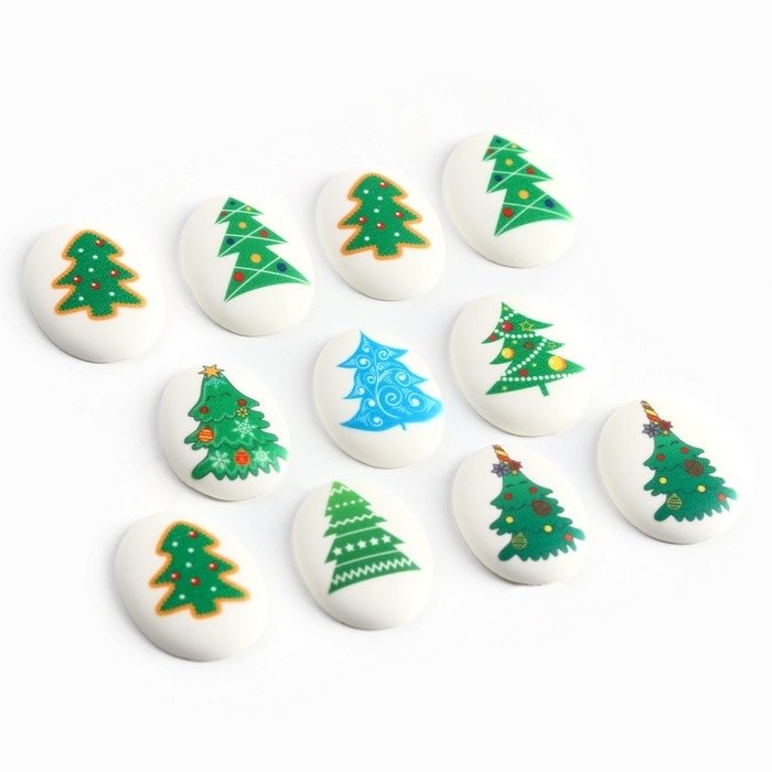 Новый год! Посыпка медальоны сахарная с картинкой микс: &laquo;Ёлочки&raquo;, для декора капкейков, торта, напитков, 20 гр