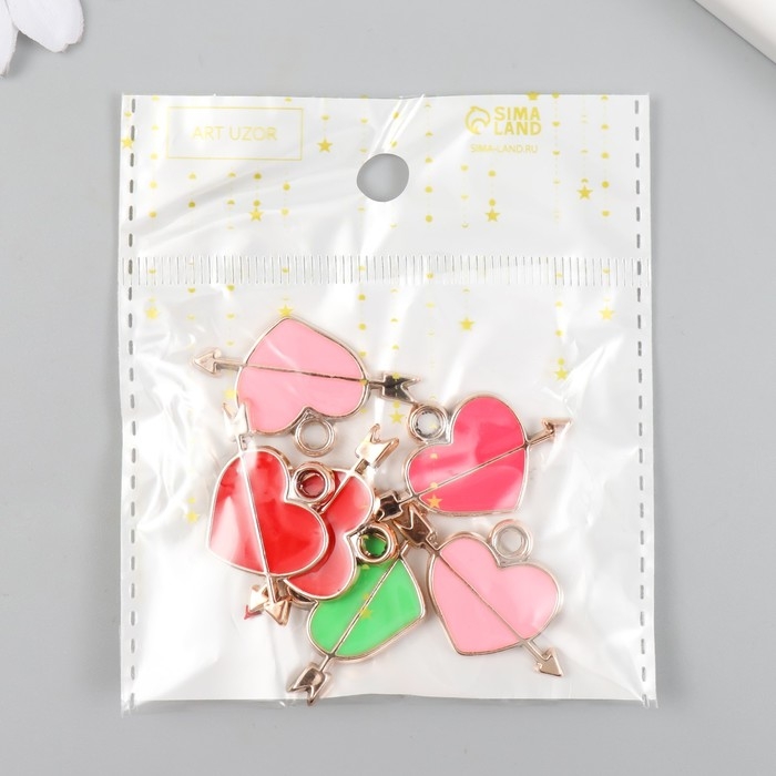Декор для творчества пластик под металл Декор для творчества пластик под металл "Сердце со стрелой" МИКС набор 6 шт 0,2х3,4х2,2 см