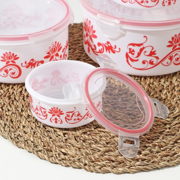 Набор ланч-боксов пластиковых круглых «Веточка», 4 шт: 0,25 л, 0,55 л, 1,05 л, 1,8 л Набор ланч-боксов пластиковых круглых «Веточка», 4 шт: 0,25 л, 0,55 л, 1,05 л, 1,8 л