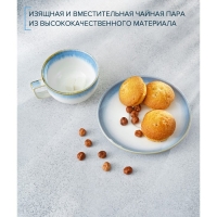 Чайная пара фарфоровая Magistro &laquo;Пэвэти&raquo;, 2 предмета: чашка 220 мл, блюдце d=16,5 см, цвет голубой