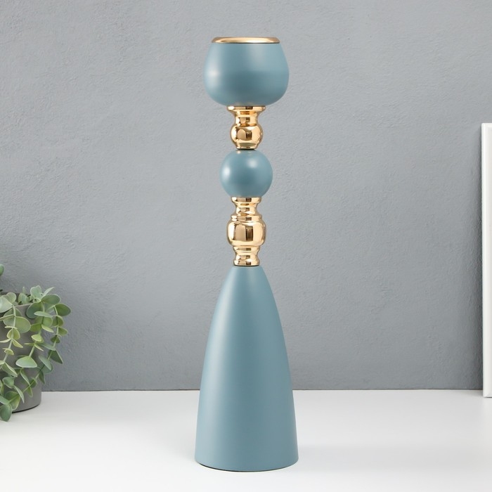 Подсвечник металл на 1 свечу Подсвечник металл на 1 свечу "Голубая лагуна" d=5 см золото 10х10х40,5 см