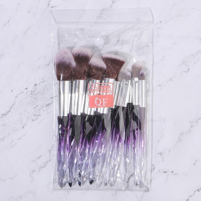 Набор кистей для макияжа &laquo;Luminous&raquo;, 10 предметов, PVC - чехол, цвет чёрный/фиолетовый