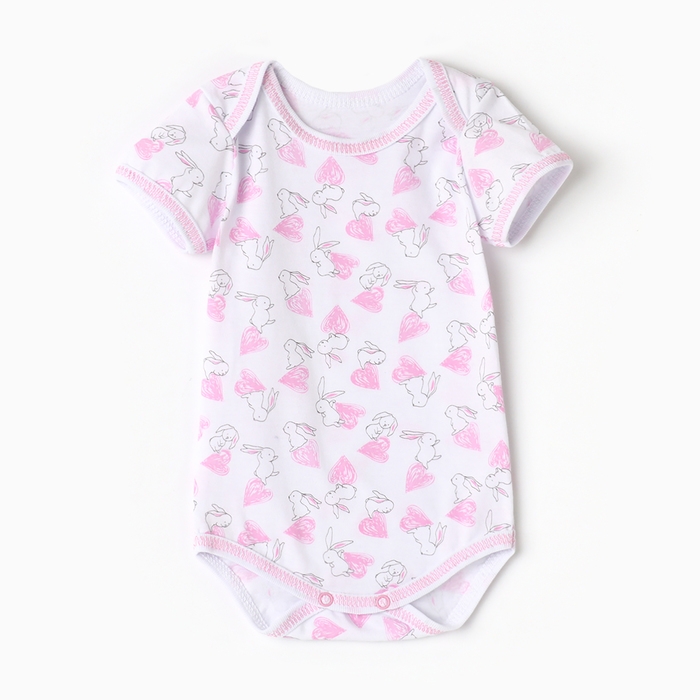 Боди детское с коротким рукавом, цвет белый/зайки, рост 68 Боди детское с коротким рукавом, цвет белый/зайки, рост 68