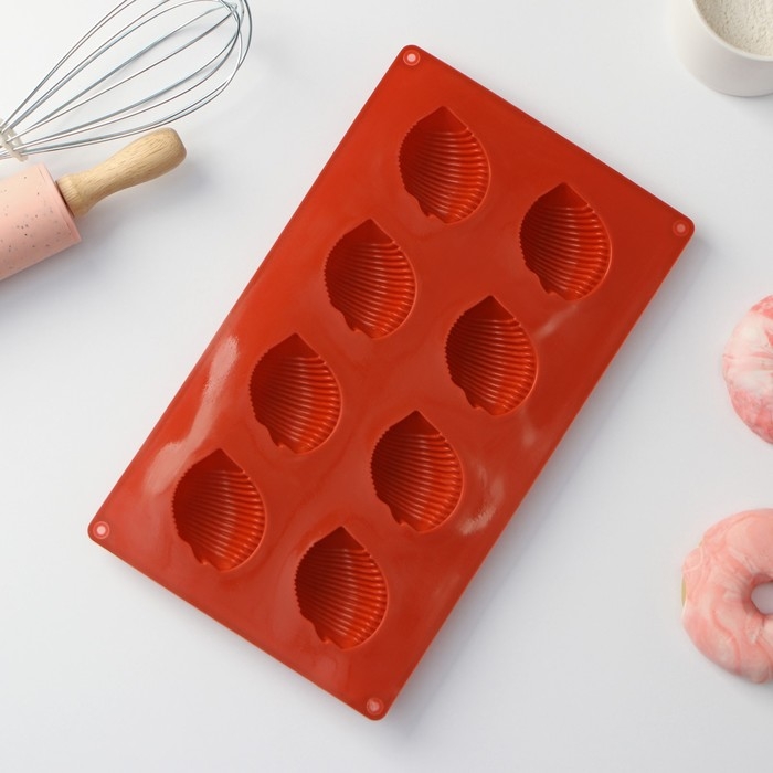 Форма для выпечки Доляна &laquo;Ракушка&raquo;, силикон, 29&times;17&times;2 см, 8 ячеек (6&times;4,5&times;2 см), цвет коричневый