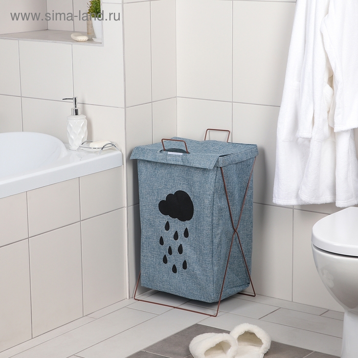 Корзина для белья складная с крышкой &laquo;Тучка&raquo;, 35&times;28,5&times;57,5 см, цвет синий