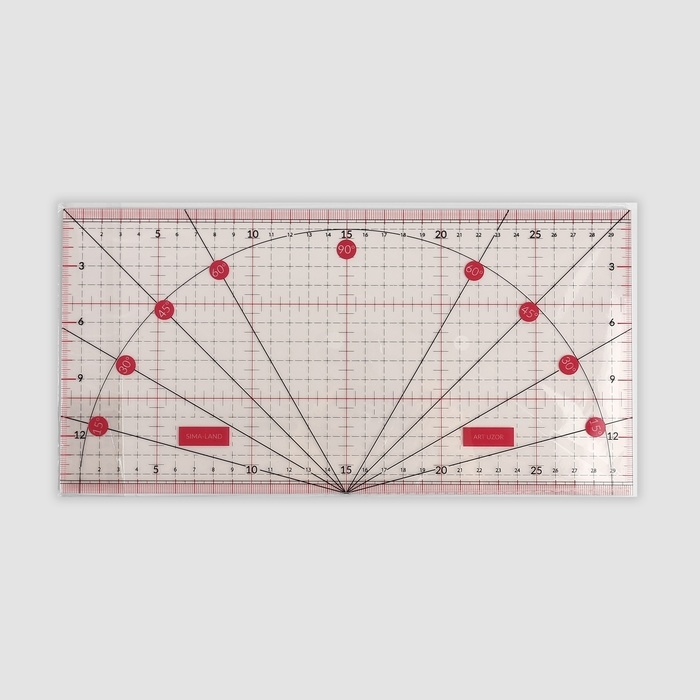 Линейка для квилтинга и пэчворка, с транспортиром, 30 × 15 см, цвет прозрачный/розовый Линейка для квилтинга и пэчворка, с транспортиром, 30 × 15 см, цвет прозрачный/розовый
