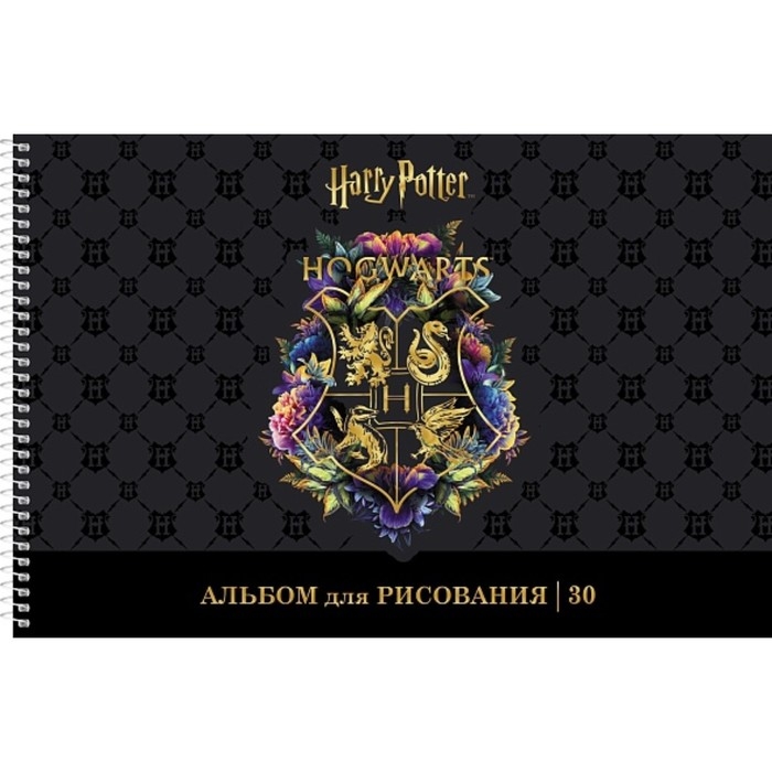 Альбом для рисования А4, 30 листов, на гребне, "Гарри Поттер", обложка мелованный картон, матовая ламинация, 3D фольга, перфорация на отрыв, блок 100 г/м&sup2;, МИКС