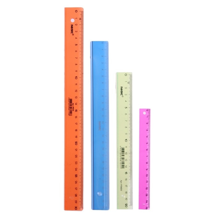 Набор 4 линейки Calligrata Набор 4 линейки Calligrata "Neon", 15, 20, 25 и 30 см, прозрачная, европодвес, микс
