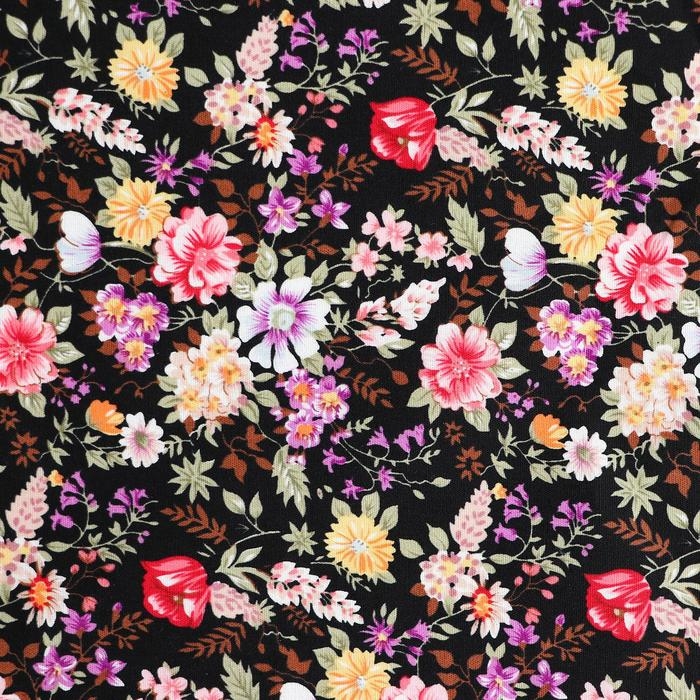 Лоскут, мелкий цветочек на чёрном хлопке, 50 &times; 50 см