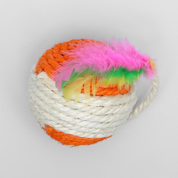 Шар из сизали с перьями "Лоретта", 6.5 см, микс цветов
