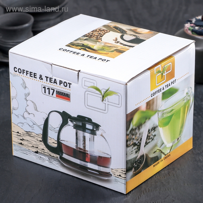 Чайник стеклянный заварочный &laquo;Иллюзия&raquo;, 1,6 л, с металлическим ситом, цвет чёрный